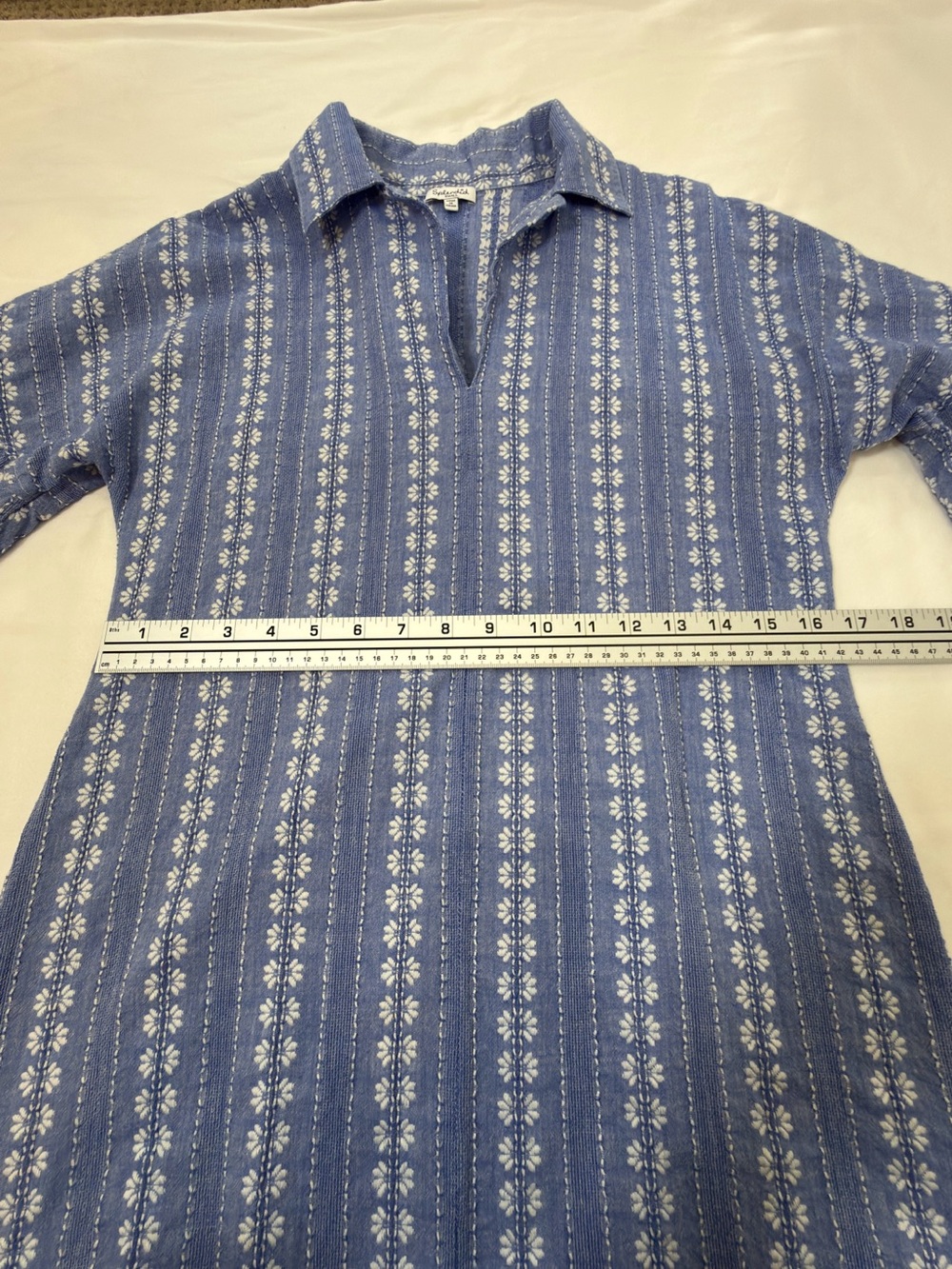 Splendid Chambray Blue and White Printed Mini Dress Dolman Sleeve Tunic - Picture 6 of 8